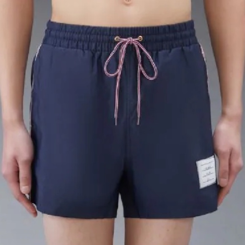 Thom Browne Navy Solid Swim Tech Striped Side Drawcord Waist Swim Short Size 1